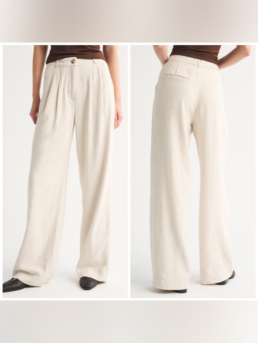 Abercrombie&Fitch Sloane Linen-Blend Tailored Wide Leg Pant, Size 27, Oatmeal